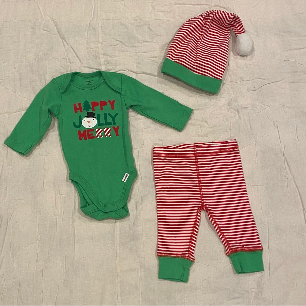 Baby Gerber Holiday Onesie, Pant & Hat